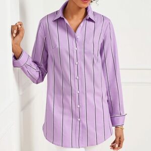 NWT Talbots Boyfriend Poplin Shirt Weekend Stripe Blouse Lilac Womens 1X Petite